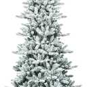 7Ft Snow Flocked Artificial Christmas Tree, Hinged Slim Pine Tree with Pine Cones, 1108 Branch Tips, Sturdy Metal Stand, Xmas Full Fake Tree for Home, Office, Party Indoor Decoration