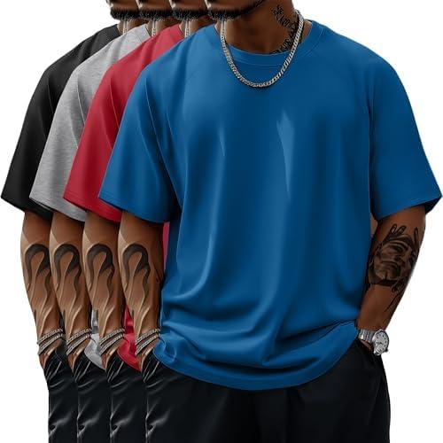 Evervibe 4 Pack Men's Big & Tall Short Sleeve Tees, Crew Neck Cotton Blend Shirts Moisture Wicking Gym Casual Tops Multipack, XXL