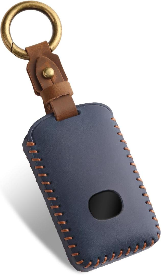 FT FUNTOR for Mazda Key Fob Cover,Leather Key Cover with 4 Buttons,Compatible with Mazda 3/6/3 Hatchback/CX-5/CX-6/CX-9/CX30/CX-50/CX-70/CX-90 with Keychain (Blue-Brown Line)