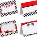 48 Pcs Race Car Food Labels Signs Folded Place Cards for Table Setting Blank Name Cards Birthday Party First Lap Around the Track Birthday Decorations