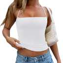REORIA Womens Square Neck Halter Tank Tops Backless Crop Tops Sleeveless Double Lined Tops Y2K Going Out Outfits (Small, White)
