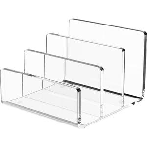 Richboom Acrylic File Sorter, 8.5"x6.3"x6.2", Upright File Organizer for Desk, Mail Organizer Countertop, File Holder for Letter, Document, Notebook, Clear, 3 Sections