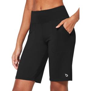 baleaf Women's Bermuda Long Shorts 10" Knee Length High Rise Athletic Shorts Pull On Workout Walking Golf Running Summer (Black) S