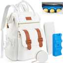 PIIOSER Diaper Bag Backpack with Ice Pack, Large Capacity & Waterproof Baby Travel Backpack Bag for Moms Dads, Insulated Baby Cooler Bag with Changing Pad, Stroller Straps & Pacifier Case, Cream