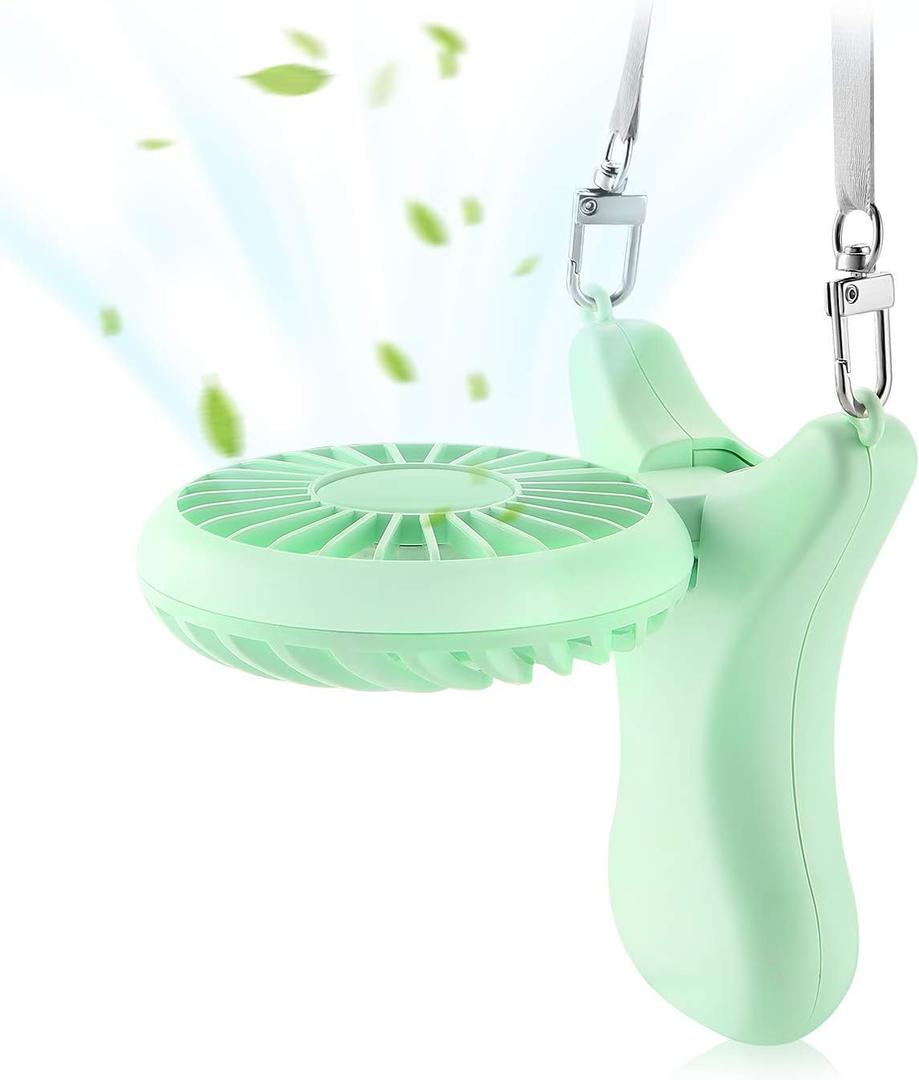 OUTXE Personal Necklace Mini Fan 3000mAh Hands-Free Portable USB 3 Settings, Folding Electric Cooling Handheld (Green)