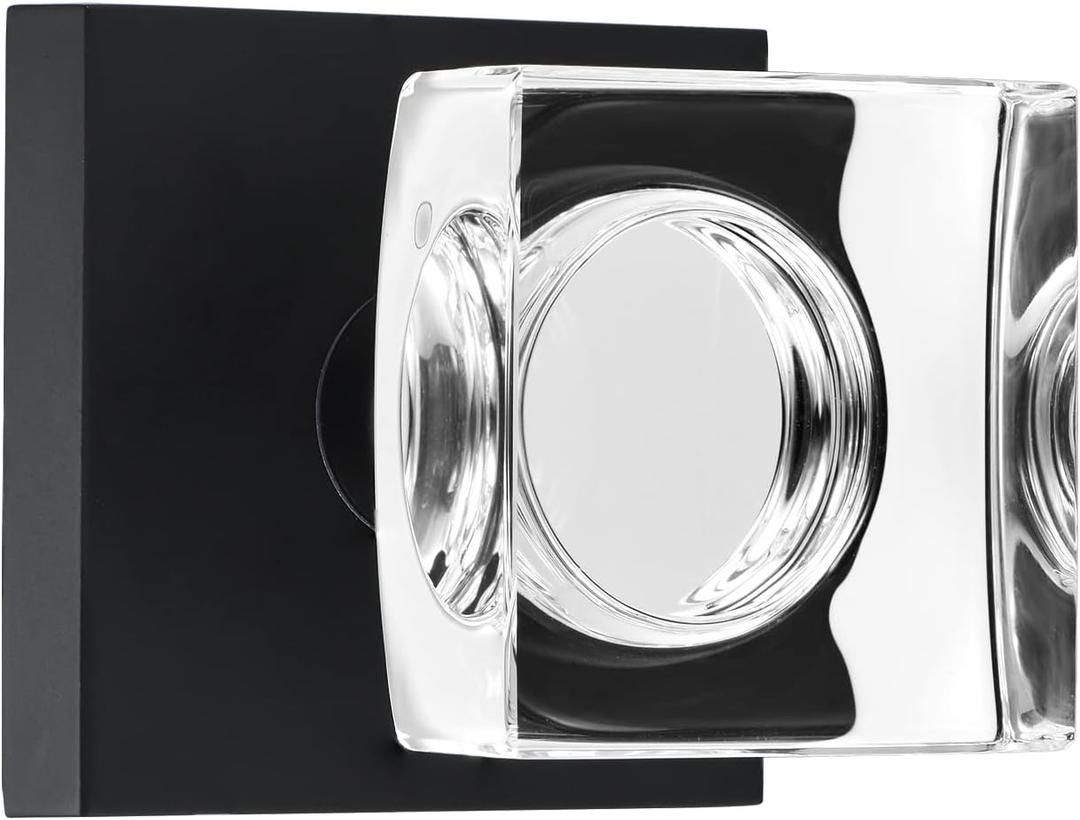 coolnews Crystal Glass Door Knobs Interior, Square Privacy Door Knob for Bedroom/Bathroom, Matte Black (1 Pack Privacy)