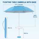 Floating Pool Umbrella for Inside of Pool with Weighted Base, UV Sun Shade & Floating Table with 4 Cup Holders, Adjustable Aluminum Pole for Swimming Pool, Beach & Lakes