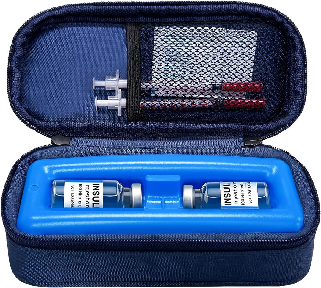 Insulin Cooler Travel Case for Vial, Portable Insulated Medication Cooler for Diabetes  TSA Approved, Keep Peptide Vials & Medicine Bottles Refrigerated, Small Diabetic Cool Bag (Nvay Blue)