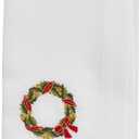 Saro Lifestyle Embroidered Wreath Napkin (Set of 4), White, 20"x20"