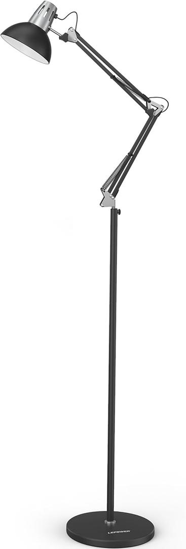 LEPOWER Floor Lamp, Swing Arm Floor Lamp, Industrial Tall Lamp with Heavy Metal Base, E26 Base Standing Reading Lamp, Modern Lamp for Home Office, Living Room, Bedroom Black