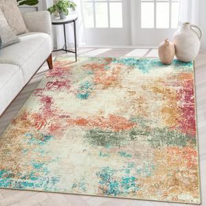 Lahome Modern Abstract 5x7 Area Rugs, Ultra Thin Washable Rug for Living Room Bedroom Non Slip, Low Pile Multi Color Soft Indoor Colorful Throw Carpet for Office Kitchen Playroom