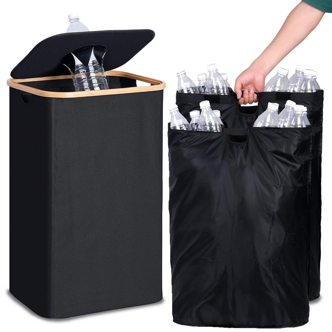 efluky Recycling Bin for Kitchen 26 Gallon, 100L Recycle Bin with 2 Removeable and Reusable Inner Bag, Large Recycling bin with lid for Bottle Can Plastice Stickers (Black) efluky Recycling Bin for Kitchen 26 Gallon, 100L Recycle Bin with 2 Removeable and Reusable Inner Bag, Large Recycling bin with lid for Bottle Can Plastice Stickers (Black)