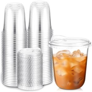 Baderke Clear Plastic Cups with Strawless Sip Lids Disposable Round Bottom Togo Cups for Coffee Smoothie Cold Beverage Coffee Shops and Party Catering(12 oz,50 Pcs)