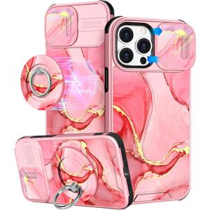 Buleens for iPhone 15 Pro Max Case 6.7 Inch - with Ring Stand & Camera Cover Aesthetic Cute Designed Women Girls Girly Kawaii Unique Pretty Phone Case for iPhone 15 Pro Max Compatible with Magsafe (Pink Watercolor)