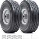 10 Flat Free Tires, 4.10/3.50-4 Solid Tires and Wheels with 5/8 Axle Bore Hole and Double Sealed Bearings Compatible with Hand Truck Wheelbarrow Tire Lawn Mower Tire (Silver, 2PCS) P-091