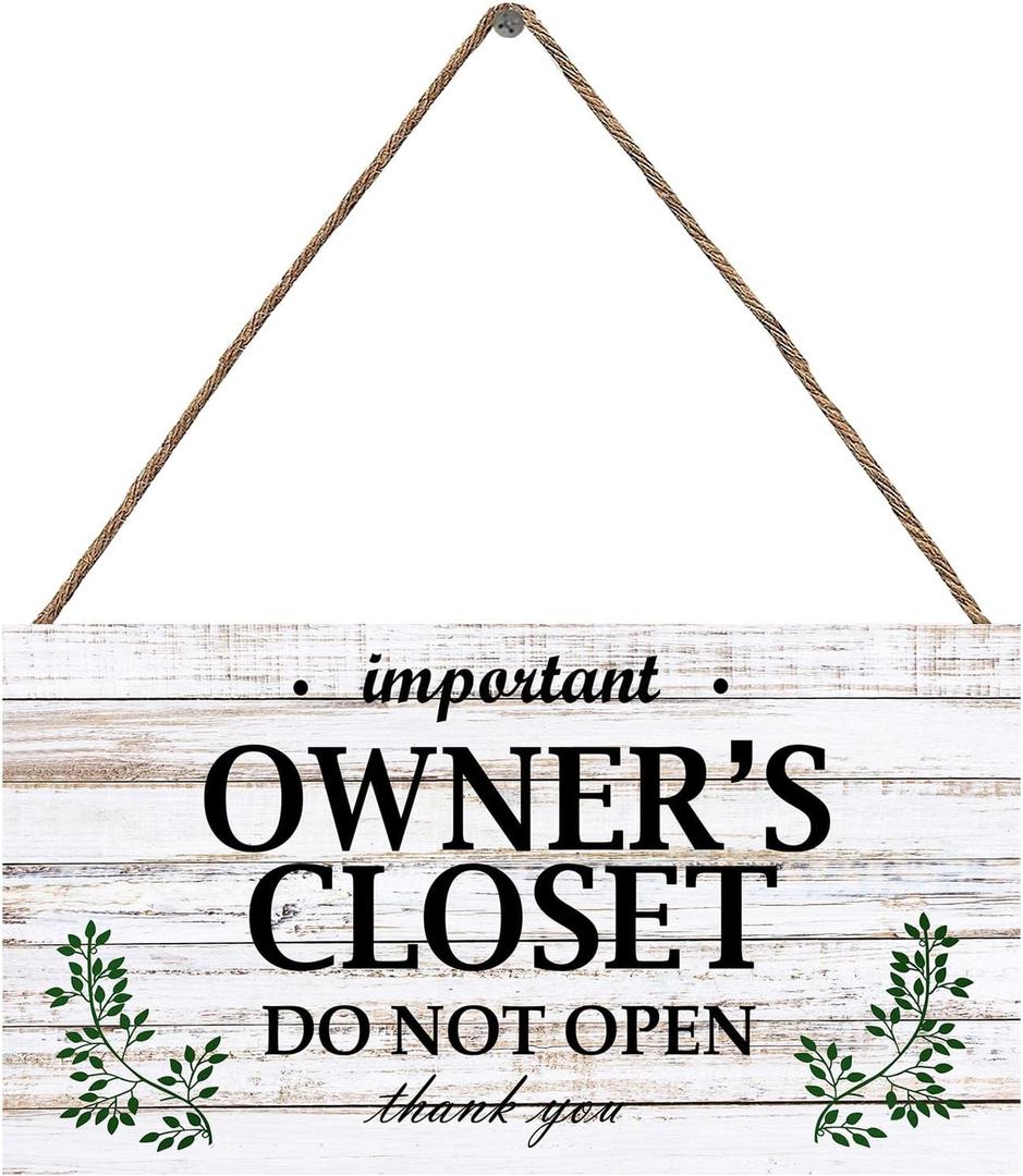 Owner's Closet Wooden Sign 6x12 Inch, Rustic Hanging Closet Sign, Farmhouse Wall Art for Home Indoor Bedroom & Closet Door Decor