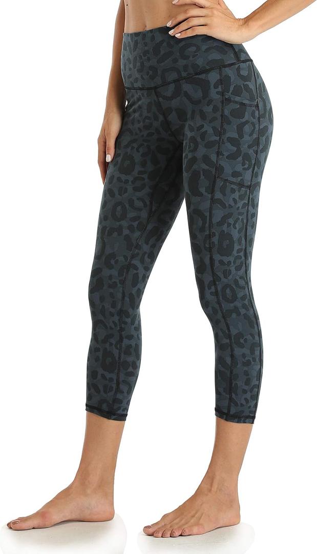 Colorfulkoala Women's High Waisted Yoga Capris 21" Inseam Leggings with Pockets (X-Large, Cyan Leopard)