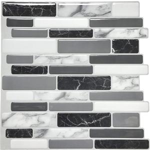 Art3d 12"x12" Peel and Stick Backsplash Tile for Kitchen, Marble Grey (6-Sheet) (Gray)