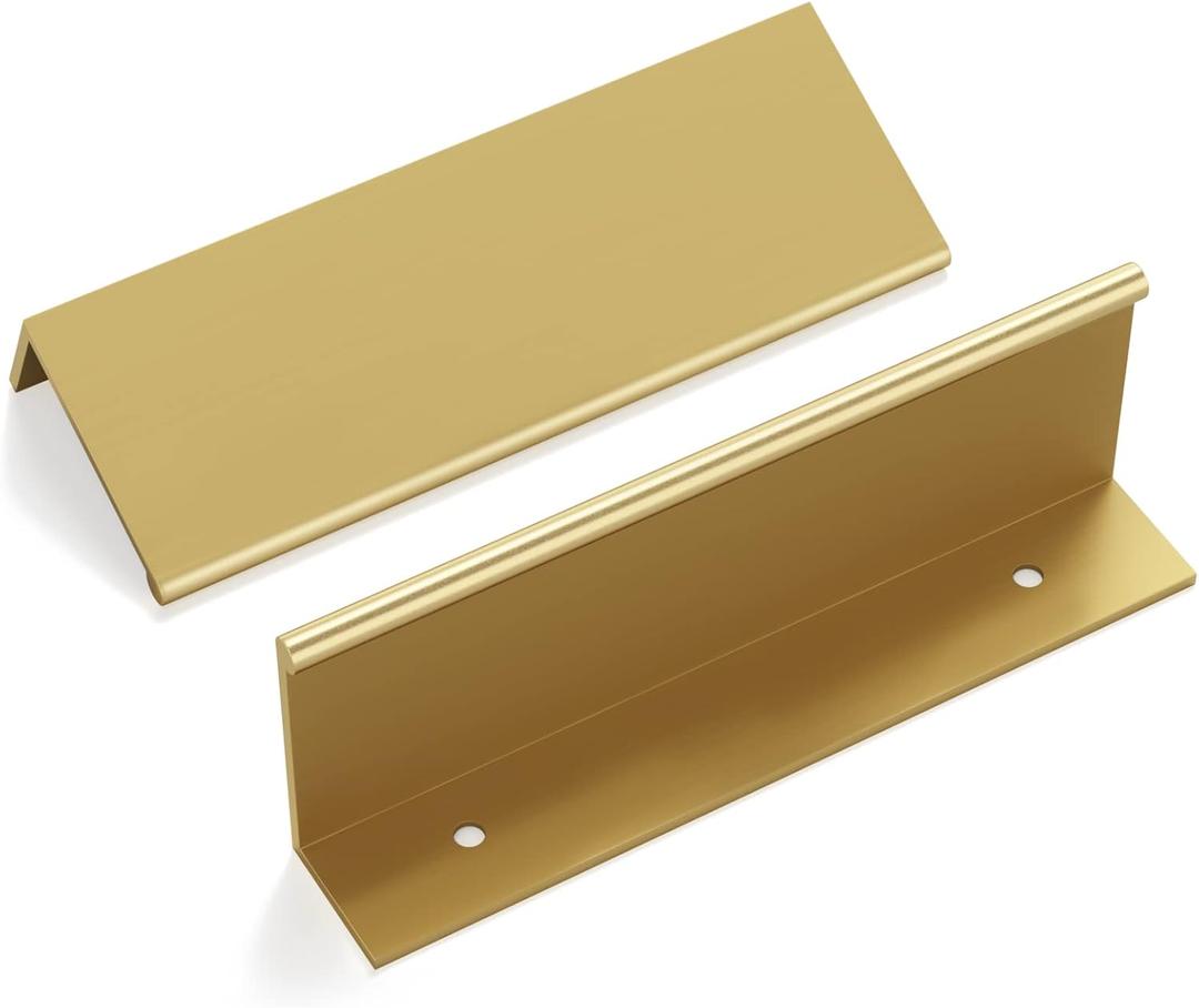 goldenwarm 5 Pack Gold Finger Edge Pulls Drawer Finger Pulls Champagne Gold Kitchen Hardware Handles Bedroom Dresser Drawers,5in Hole Center