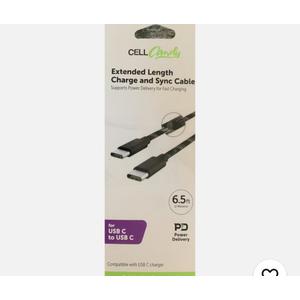 Cell Candy-Extended Length Charge & Sync Cable-USB-C to USB-C - 6.5 Ft - Black