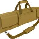 DULCE DOM Double Rifle Case, 38 42 44 inch Soft Gun Tactical Bag for Shooting Range, Movable Divider for 1 or 2 Gears, Multiple Magazine Pouches & Accessory Bags (Khaki, 38'')