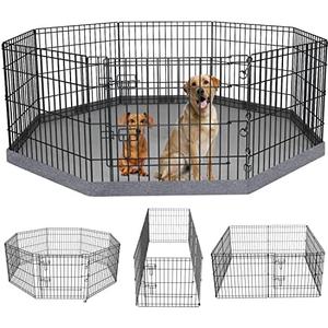 PETIME Foldable Metal Dog Exercise Pen/Pet Puppy Playpen Kennels Yard Fence Indoor/Outdoor 8 Panel 24" W x 30" H with Bottom Pad (with Bottom pad, 8 Panels 30" H)