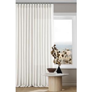 Beige White Pinch Pleated Linen Curtains 2 Panels 105 Inches Long for Living Room Bedroom Memory Shaped Semi Sheer Pleat Drapes with Hooks Rings Light Filtering Window Curtain 40x105
