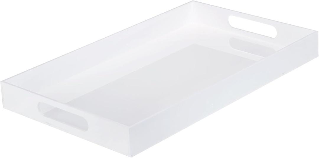 PATIKIL Modern Elegant 20" x 12" Large White Acrylic Tray for Serving and Decorative, 2"/5cm Height Rectangle Glossy Acrylic Serving Tray with Handle for Coffee Perfume, Re-usable