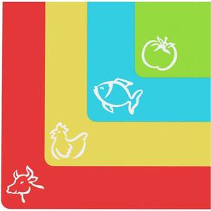 Cooler Kitchen 4 Piece Flexible Plastic Cutting Boards for Kitchen, BPA Free Plastic Cutting Mats For Kitchen - Extra Thick Chopping Mats - Mats Color Coded with Food Icons - Non Slip Dishwasher Safe