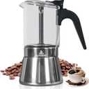 LAOION Stovetop Espresso Maker, 9Cup 360ml Moka Pot, Crystal Glass-top & Stainless Steel Coffee Maker Mocha Pot, Greca De Cafe, Cuban and Italian Coffee Maker for Cafetera Cubana (Silver)