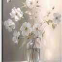 Canvas Wall Art Floral Bathroom Bedroom Framed Artwork Modern Wall Decoration 18x24 Inch Print for Kitchen Home Decor (White Flower Wrapped Canvas)