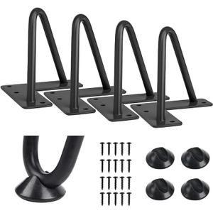 Hairpin Table Legs: Set of 4 Metal Furniture Legs with Floor Protectors for Nightstand Coffee Table Bench Desk Home DIY Projects Heavy Duty Support Hairpin Table Legs (Black) 4×4×2,5 In