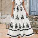 PRETTYGARDEN Womens Floral Boho Maxi Dress (White, L)