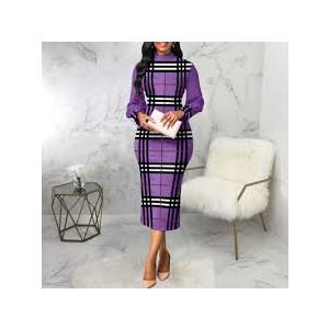 Purple Dress With Square Pattern Design, Size L