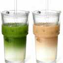 20oz Glass Tumblers with Lids and Straws,2PCS Glass Cups with Lids and Straws,Iced Coffee Cups with Lid, Ideal for Juice, Smoothies,Whiskey Cocktail Beer