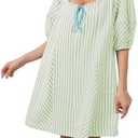 RONGCAT Women Striped Summer Dress with Pockets Casual Loose Puff Sleeve Mini Dress Adjustable V Neck Oversized Sundress, M