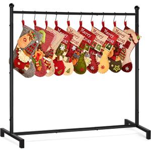 popamaz Christmas Stocking Holder Stand with 10 Hooks, Floor Metal Stocking Hangers, Christmas Holiday Dcor Hanger Display for Home, Floor, Living Room (Black)