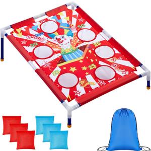 Clown Bean Bag Toss Games with 6 Bean Bags Portable PVC Framed Red and White Corn Hole Game Set for Carnival Halloween Cosplay Theme Outdoor Party Game(Clown)