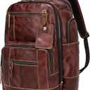 LANNSYNE Full Grain Leather Backpack For Men, Fits 16" Laptop, Coffee