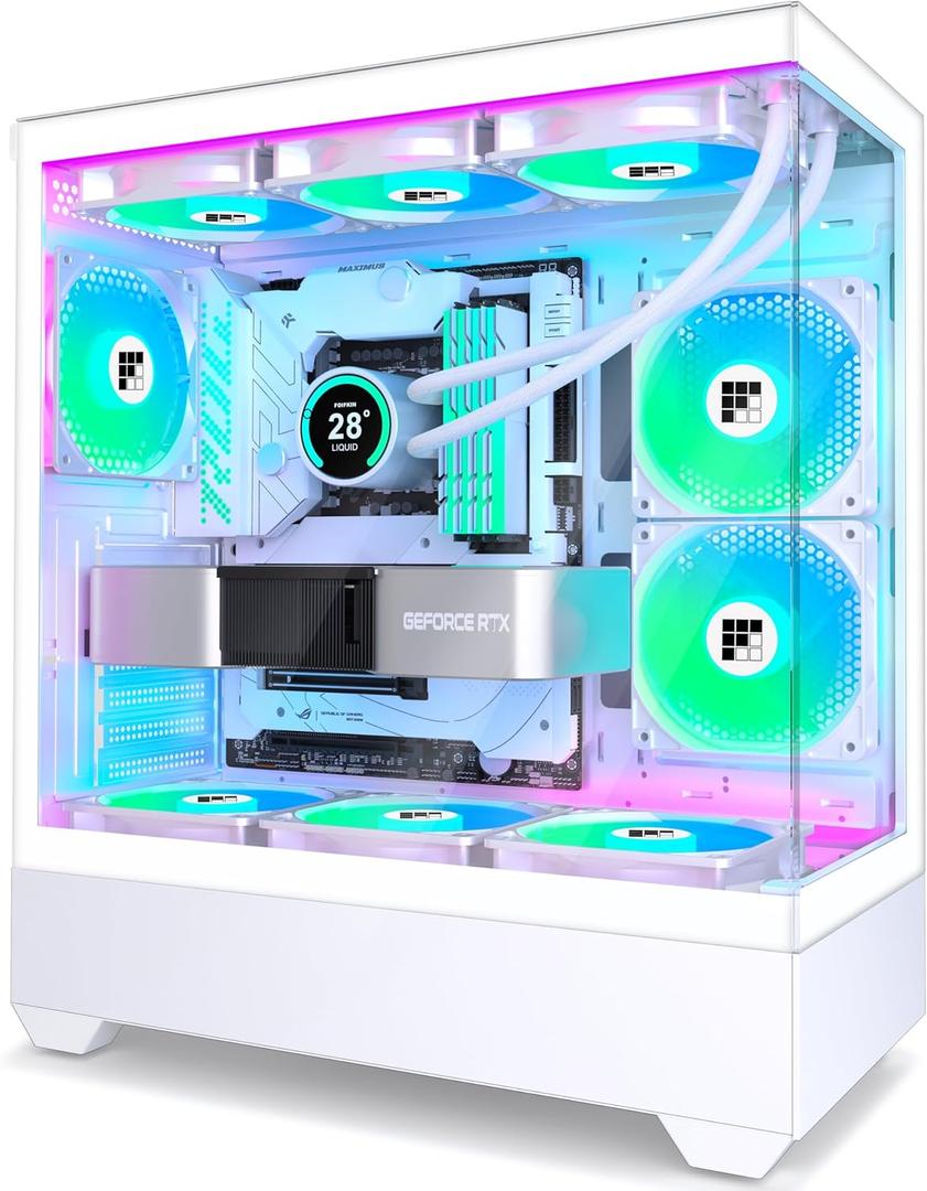 PC Case - Pre-Installed 6 PWM ARGB Fan, ATX Mid-Tower Gaming PC Case, Type-C,FOIFKIN (White, F1)