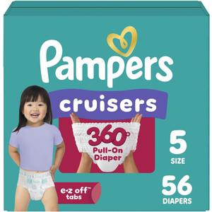Pampers Diapers - Cruisers 360 - Size 5, 56 Count, Babyproof up to 100% Leakproof Pull-On Diaper
