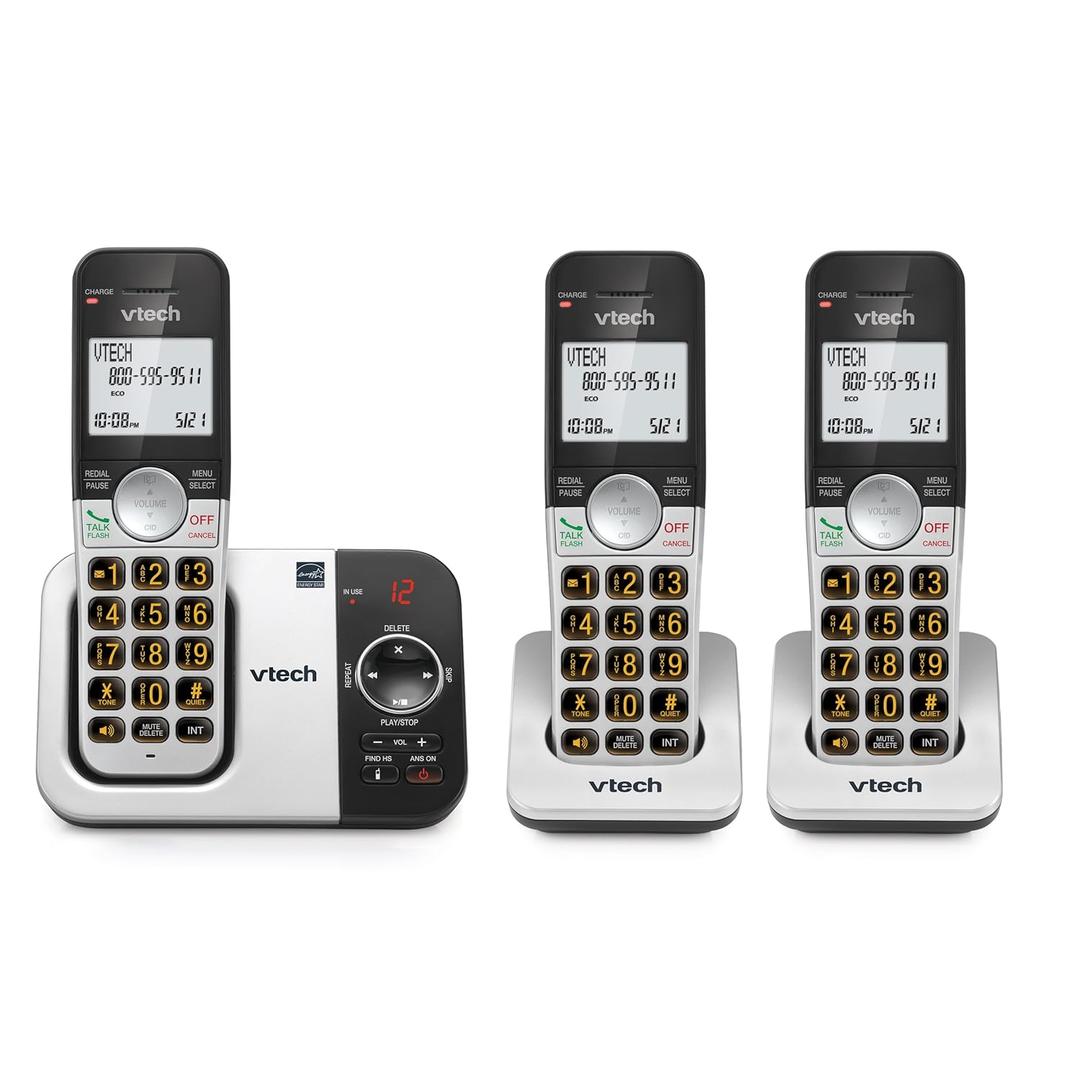 VTech VG232-3 DECT 6.0 Cordless Phone with Answering Machine, 3 Handsets Big Buttons, Full-Duplex Speakerphone, Large Backlit Display, Caller ID