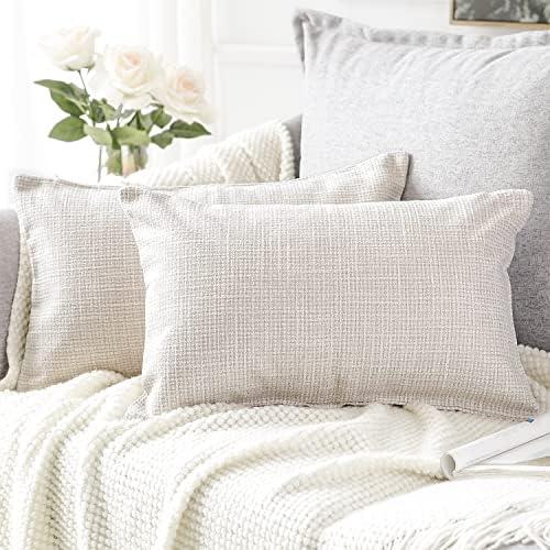 OTOSTAR Linen Throw Pillow Covers Set of 2 Decorative Square Pillowcases Cushion Covers 16x24 Inch for Home Decor Sofa Bedroom Car 40 x 60 CM Beige