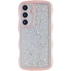 GUNPRIO Glitter Case for Galaxy S20 FE, Cute Wave Frame Curly Shape Sparkly Shiny Cover, Samsung Galaxy S20 FE Bling Cover Stylish Durable Protective Case for Girls Women, Pink