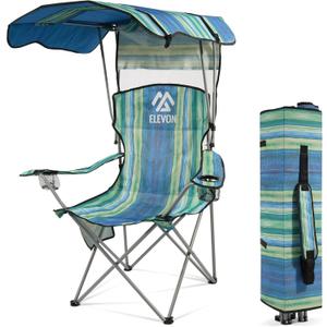 Camping Chair, Oversized Folding Chair with Canopy, Portable Outdoor Chair with Arms, Cup Holder and Carry Bag for Camping, Fishing, Beach, and Sports, Multi-Color