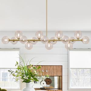 Linear Chandelier for Dining Room Gold Light Fixture Long Mid Century Light, 16-Light, 55'' Long Kitchen Island Light