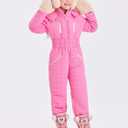 Haloumoning Kid Snowsuit Girls Hooded Waterproof Insulated Ski Suit, Pink Size 160