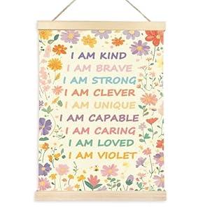 CGBHW Mental Health Poster Hanger Frame 12x16 for Kids Girls, Spring Flower Positive Affirmations Posters Wall Art Hanging Decor for Nursery Classroom Bedroom Playroom, Inspirational Wall Decor