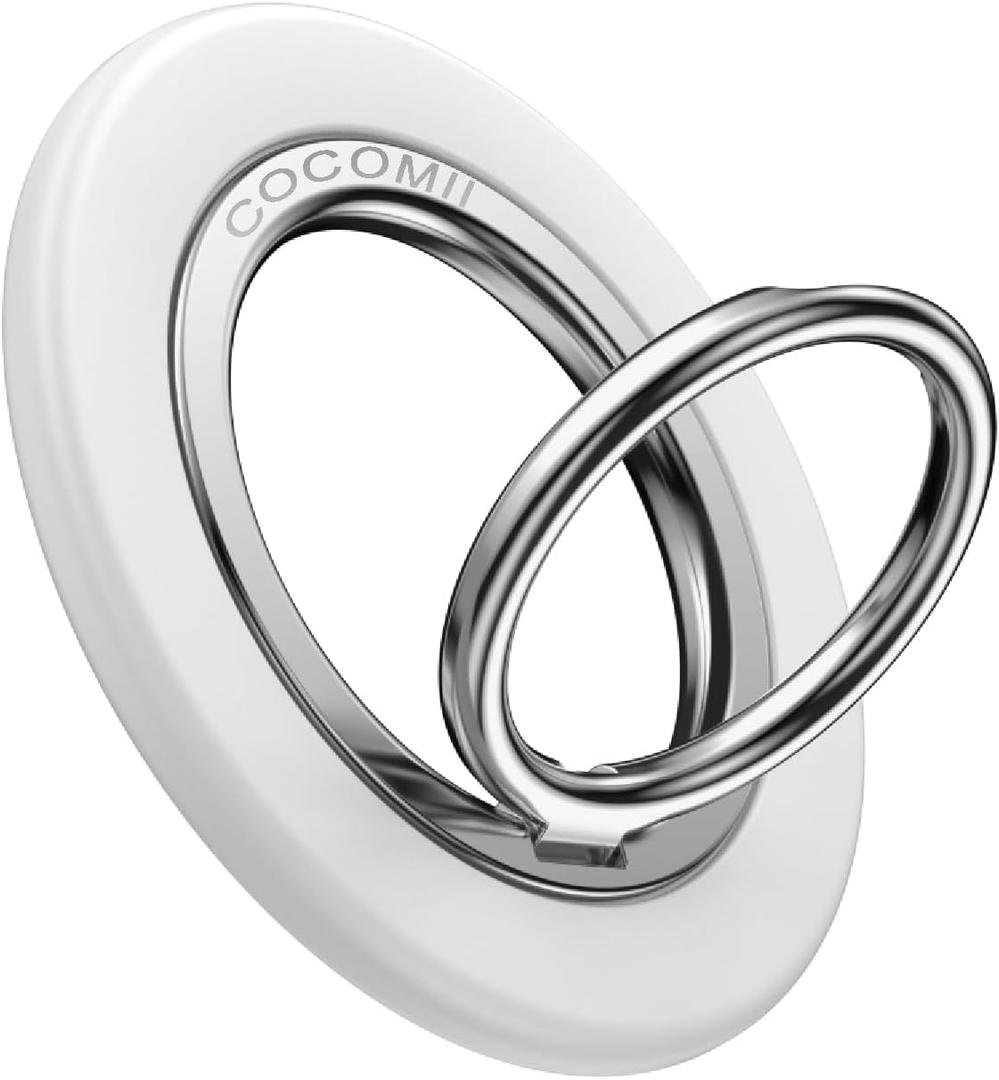 COCOMII - 360 Rotation Magnetic Phone Ring Holder Compatible with MagSafe, Strong Magnet Finger Grip Kickstand, Compatible with iPhone 16 Pro Max 15 14 13 12, Plus, Mini, MagSafe Car Mount, White