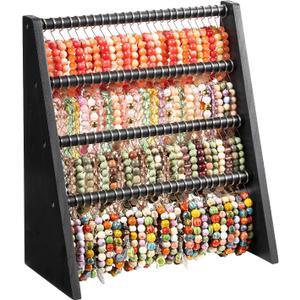 4 Tier Bracelet Holder Stand with 100 Hooks, Wooden Bracelet Display Organizer Rack for Jewelry, Home, Vendors and Store Display (Black)